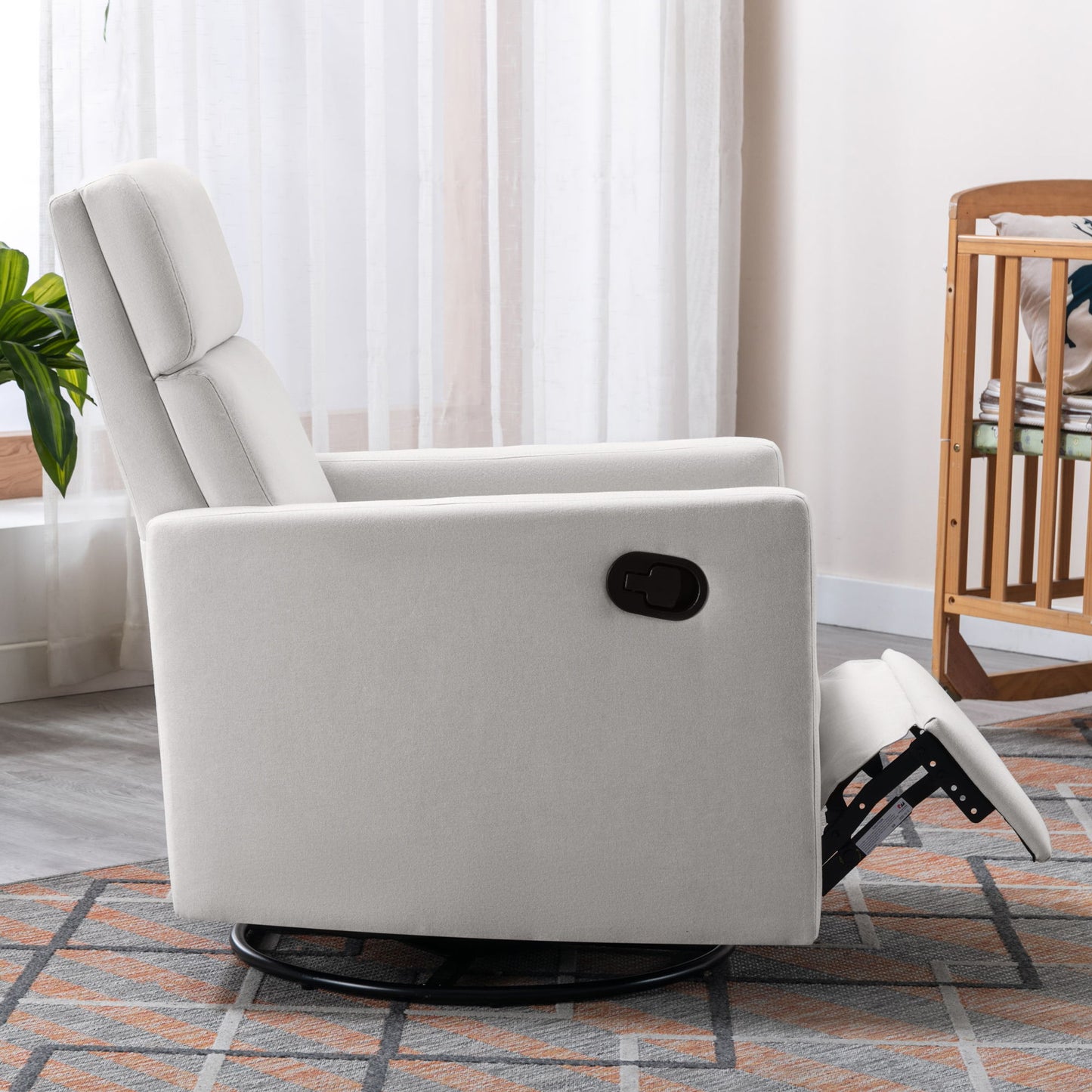 Modern Upholstered Rocker Nursery Chair Plush Seating Glider Swivel Recliner Chair - Beige