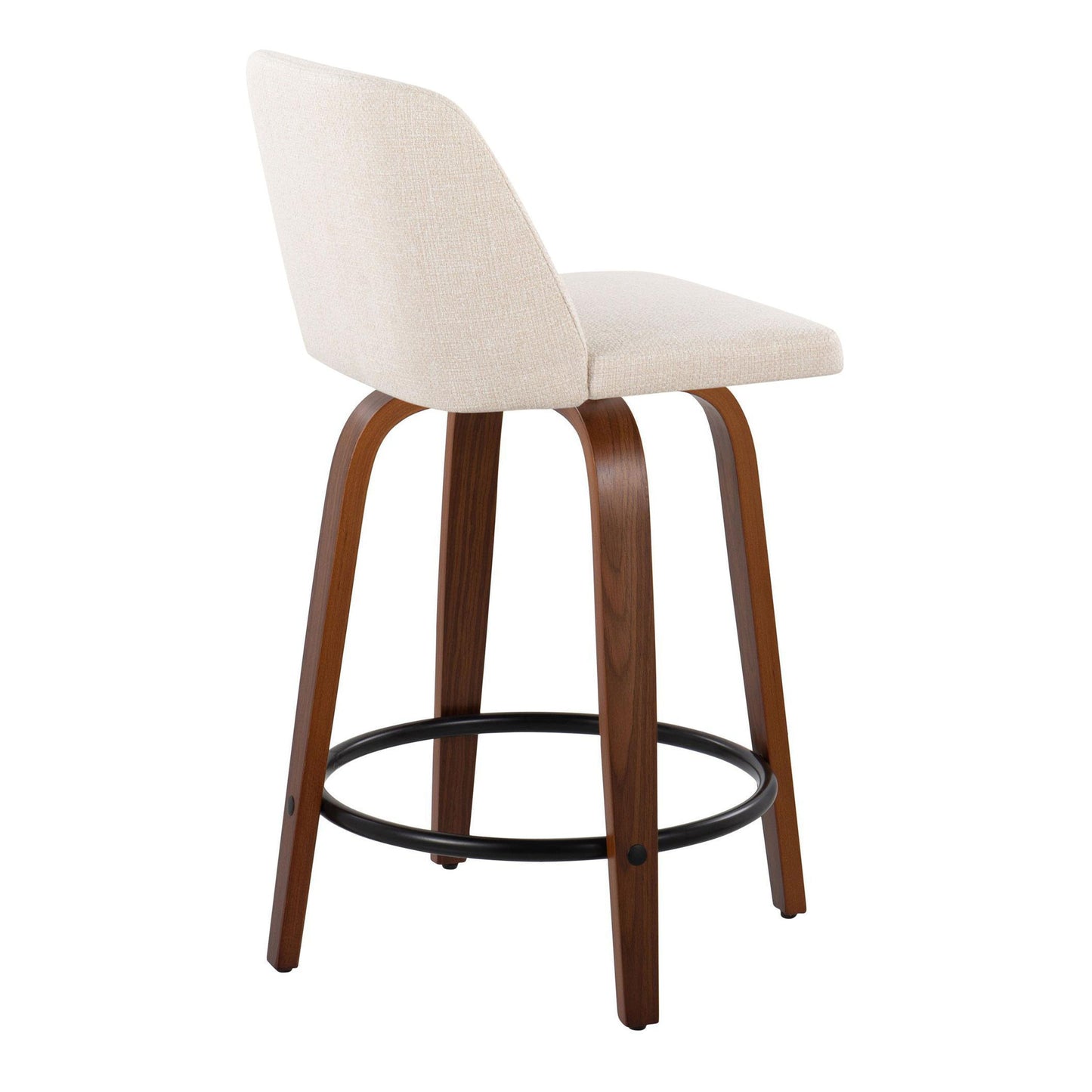 Toriano - Mid-Century Modern Fixed Height Counter Stool With Swivel And Round Footrest (Set of 2) - Walnut / Cream