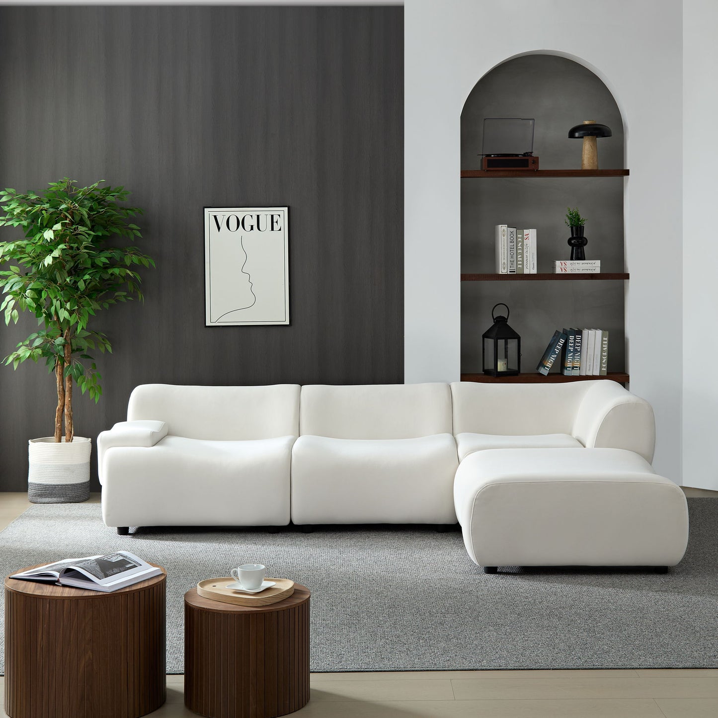 Strong Durable Fabric 4 Seat Sectional Sofa With High Density Sponge And Solid Wood Frame - White