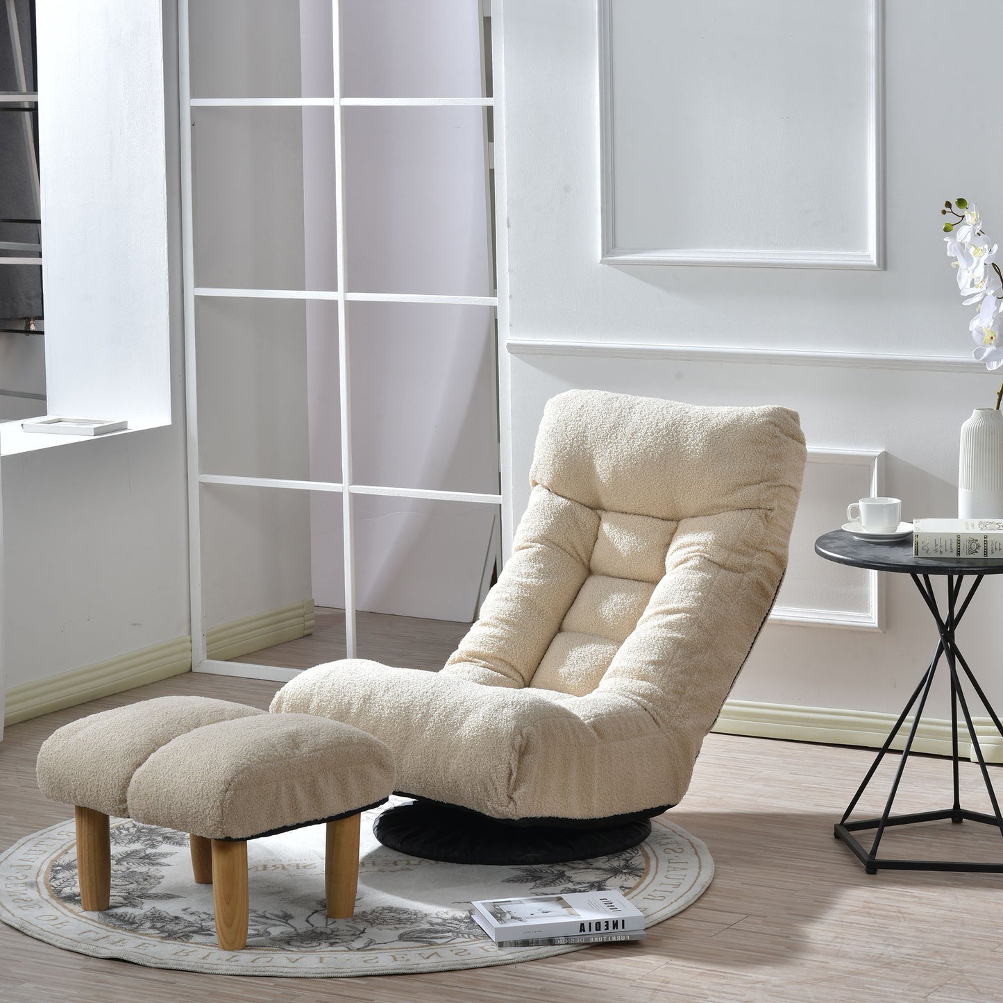 Japanese Style Single Reclining Sofa Chair With Adjustable Features Cotton For Balcony And Leisure - White