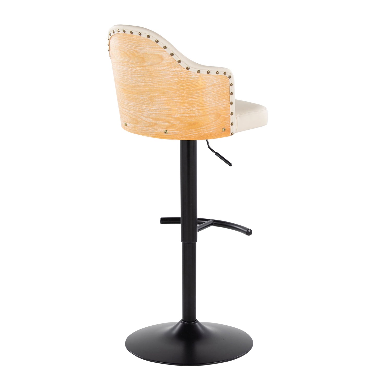 Ahoy - Contemporary Adjustable Barstool With Swivel With Rounded T Footrest (Set of 2) - Black / Natural / Cream