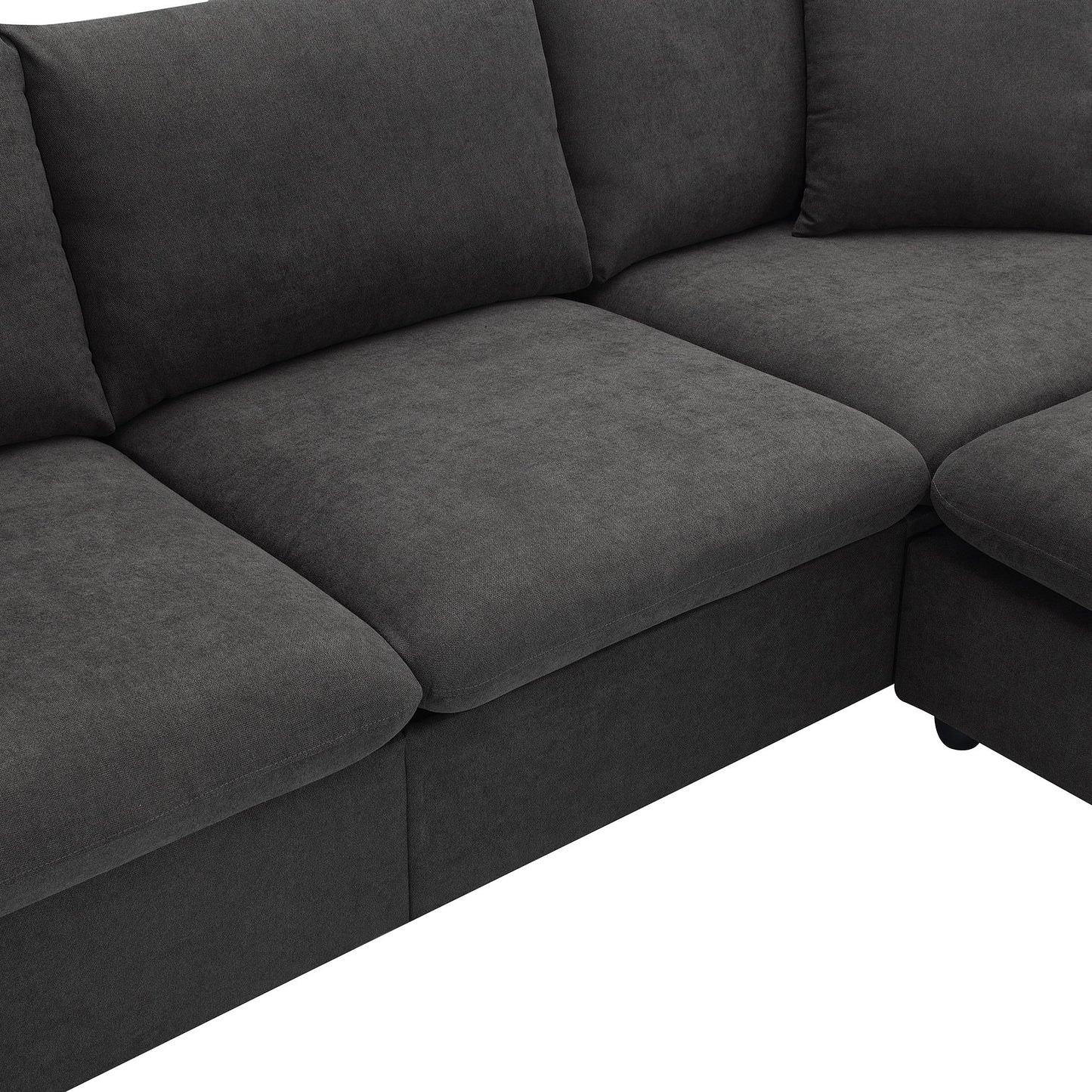 Modern Sectional Sofa, L-Shaped Couch Set With 2 Free Pillows, 4 Seat Polyester Fabric Couch Set With Convertible Ottoman - Dawn Gray