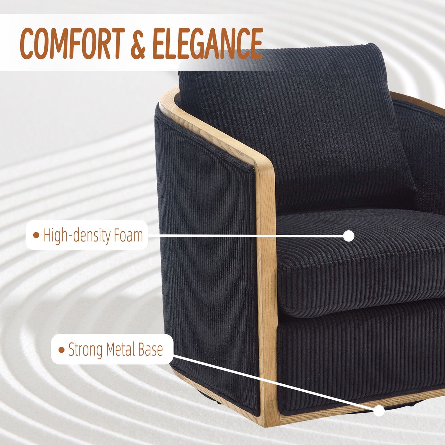 Swivel Barrel Chair, Comfortable Accent Sofa Chair, 360 Degree Swivel - Black