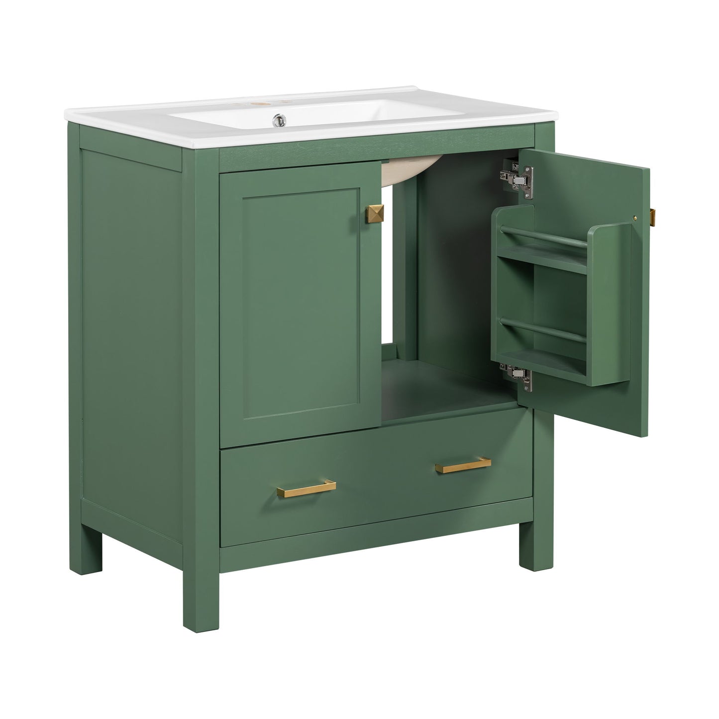 Bathroom Vanity With Single Sink, Combination Under Counter Sink, Bathroom Storage Cabinet With 2 Doors And A Drawer, Soft Closure, Multifunctional Storage - Green