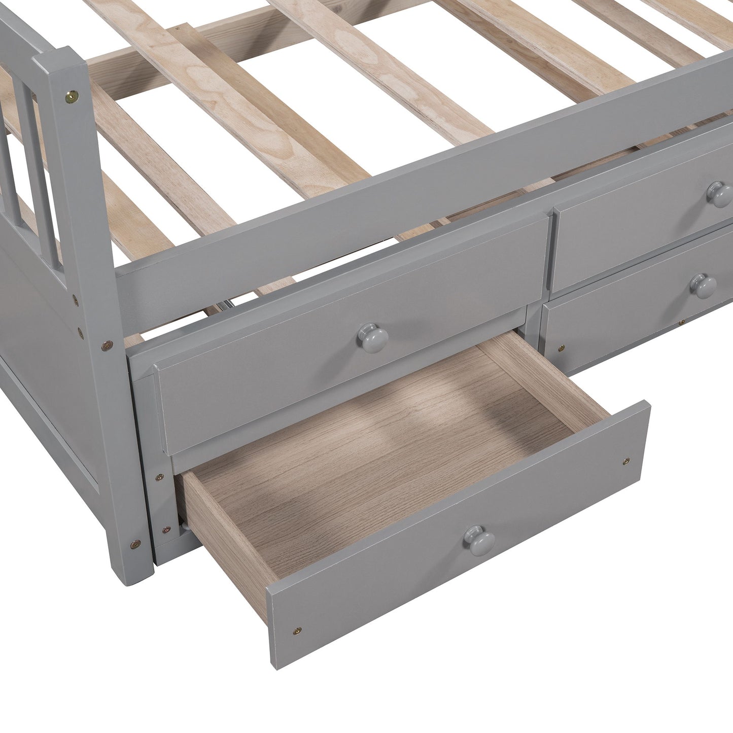 Twin Size Daybed With Trundle And Drawers - Gray