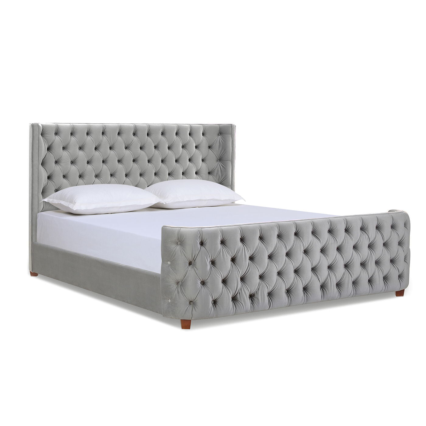 Brooklyn - King Tufted Panel Bed Headboard And Footboard Set - Opal Gray