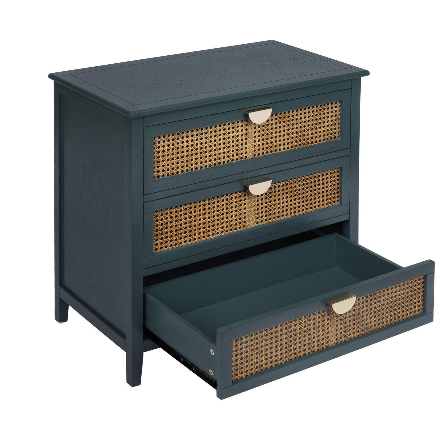 3 Drawer Cabinet - Natural Rattan, Suitable For Bedroom - Green