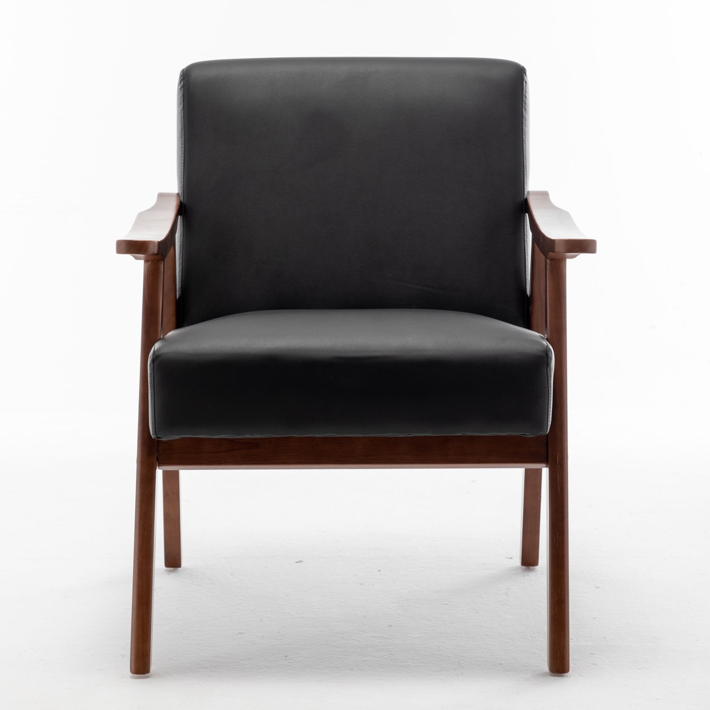 Mid Century Modern Wingback Accent Chair With Solid Wood Frame And Extra Thick Backrest - Lounge Chair For Living Room, Bedroom, Or Reading Room - Black