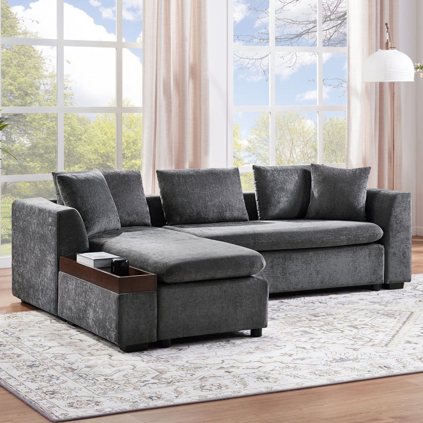 Modern L Shaped Sectional Sofa With Storage Chenille, Upholstered Couch - Gray