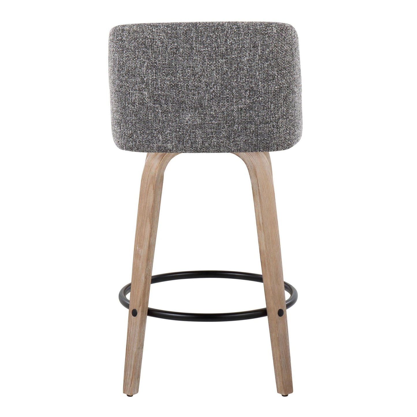 Toriano - Mid-Century Modern Fixed Height Counter Stool With Swivel With Round Footrest (Set of 2) - White Washed / Gray