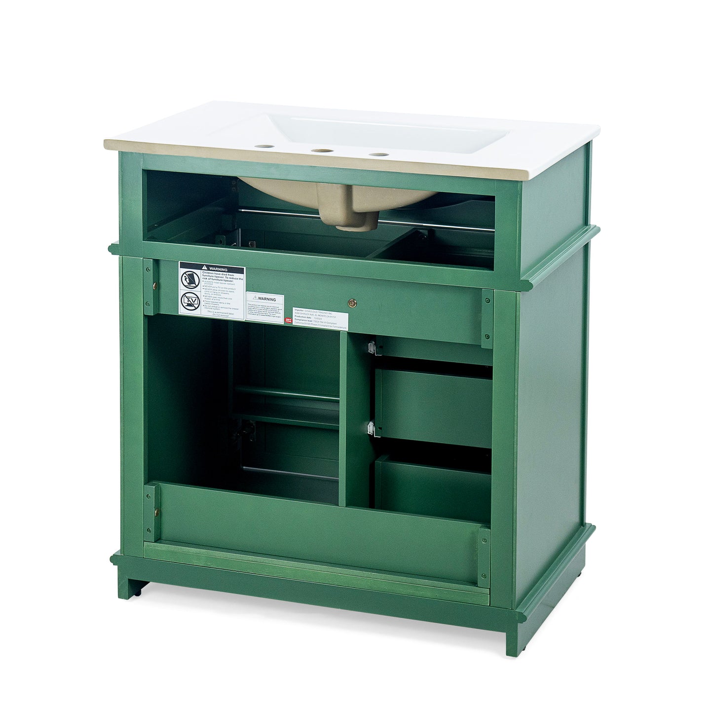 30" Bathroom Vanity With Sink, 1 Tip Out Drawer, 3 Drawers, Door Shelf, Soft Closing Door - Green