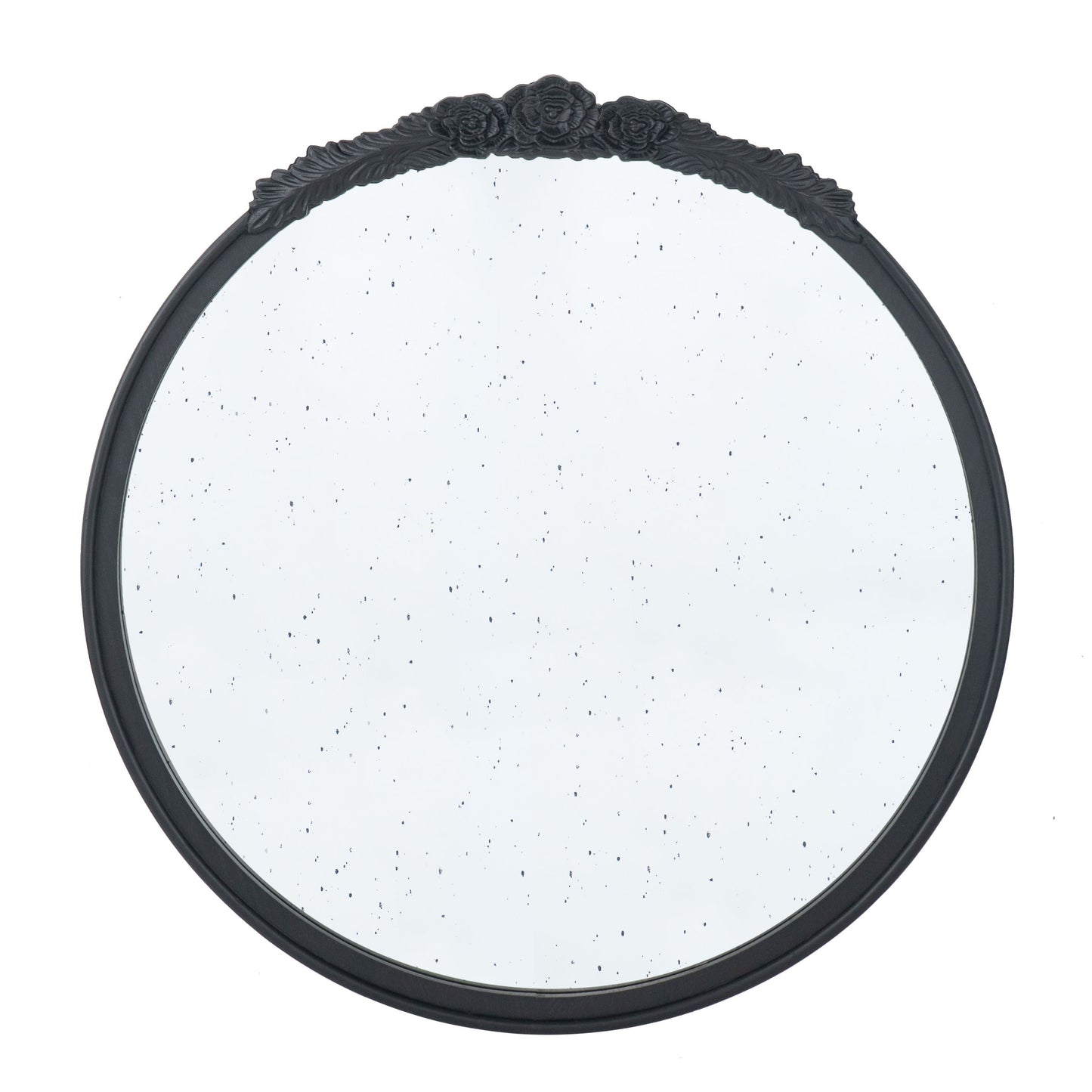 Round Hand Carved Rose Antique Mirror Frame, Wall Mirror For Live Space, Bathroom, Entryway Wall Decor - Black