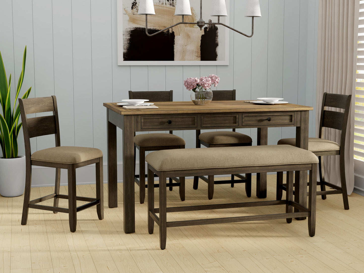 Velvety - 6 Piece Gathering Dining Set - Brown