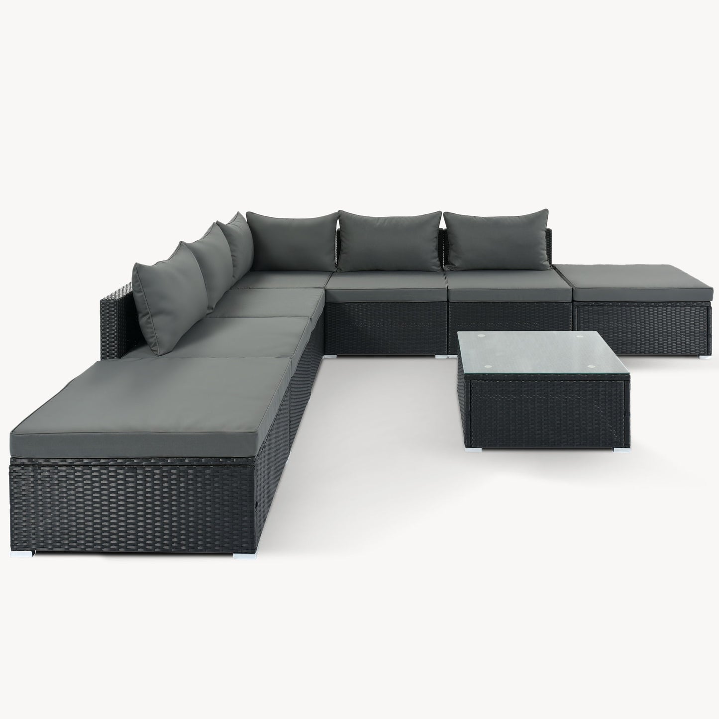 8 Pieces Outdoor Patio Furniture Sets, Garden Conversation Wicker Sofa Set, Single Sofa Combinable - Gray / Black