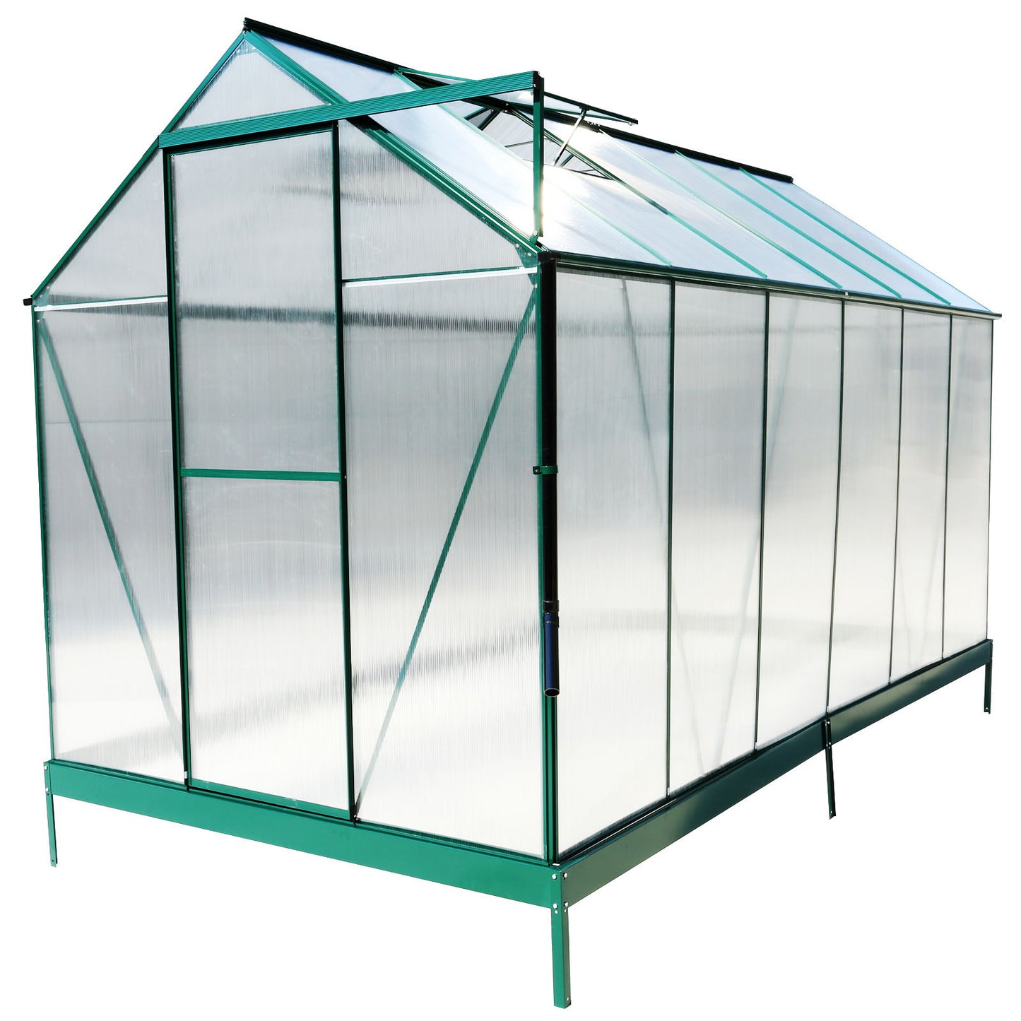 6.3'x12.2'x7' Polycarbonate Greenhouse, Heavy Duty Outdoor Aluminum Walk-In Green House Kit With Rain Gutter, Vent And Door For Backyard Garden - Green
