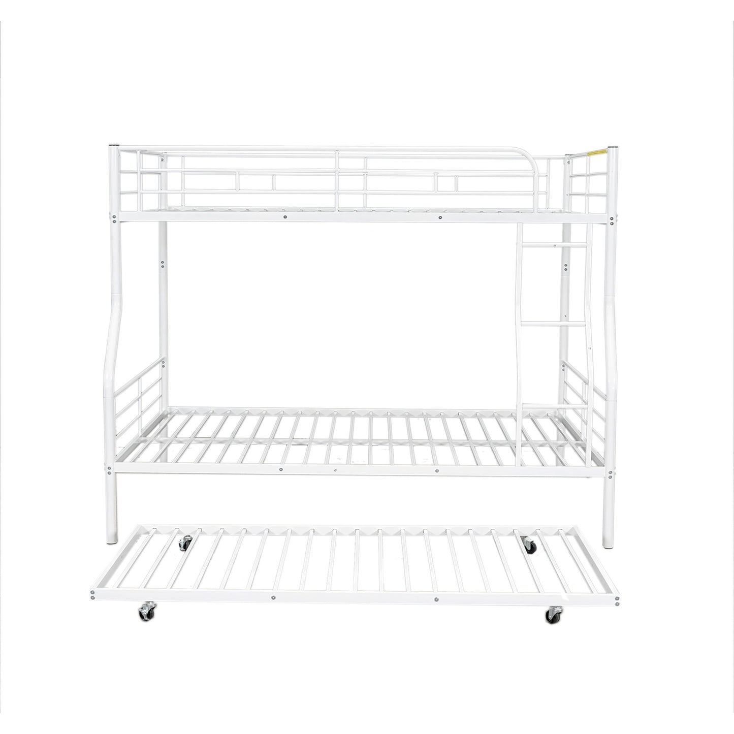 Full Long Over Queen Metal Bunk Bed With Trundle - White