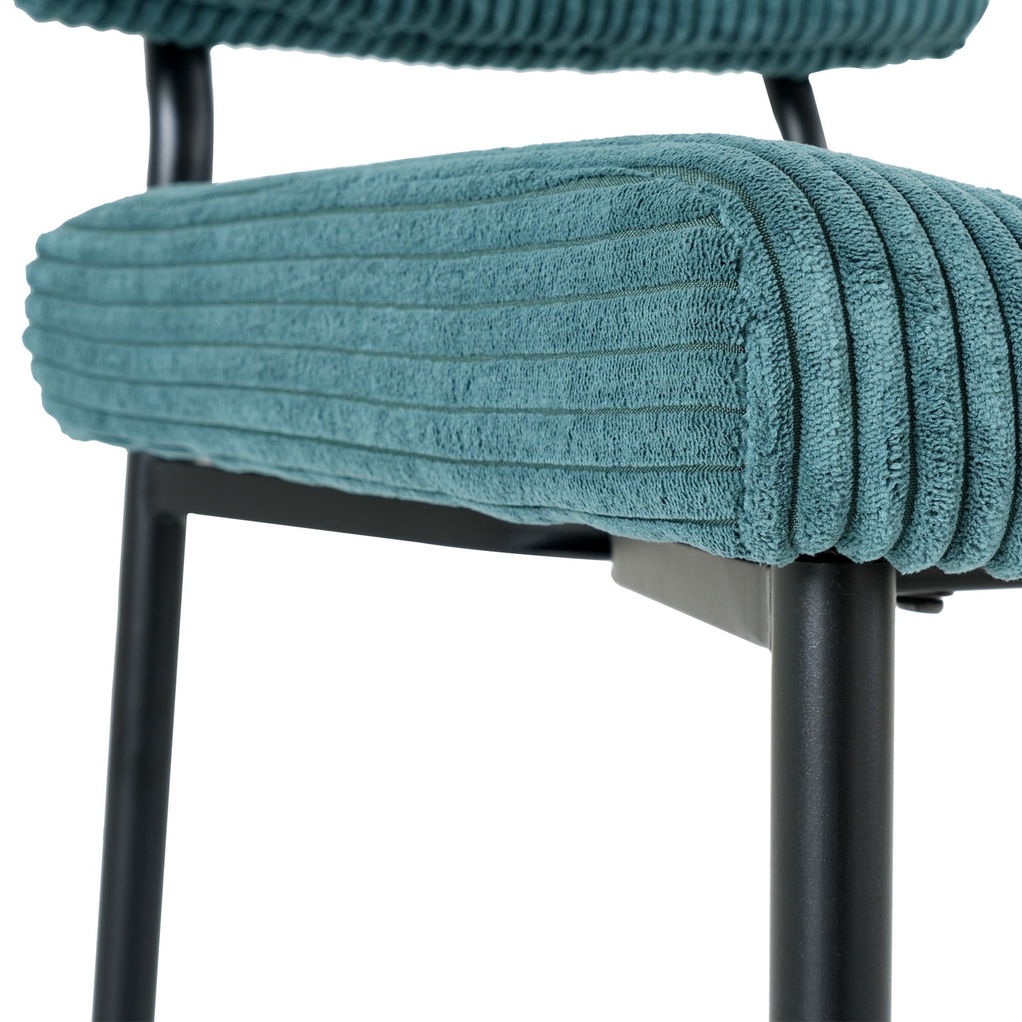 Modern Upholstered Dining Chair Set With Black Metal Legs (Set of 2) - Turquoise