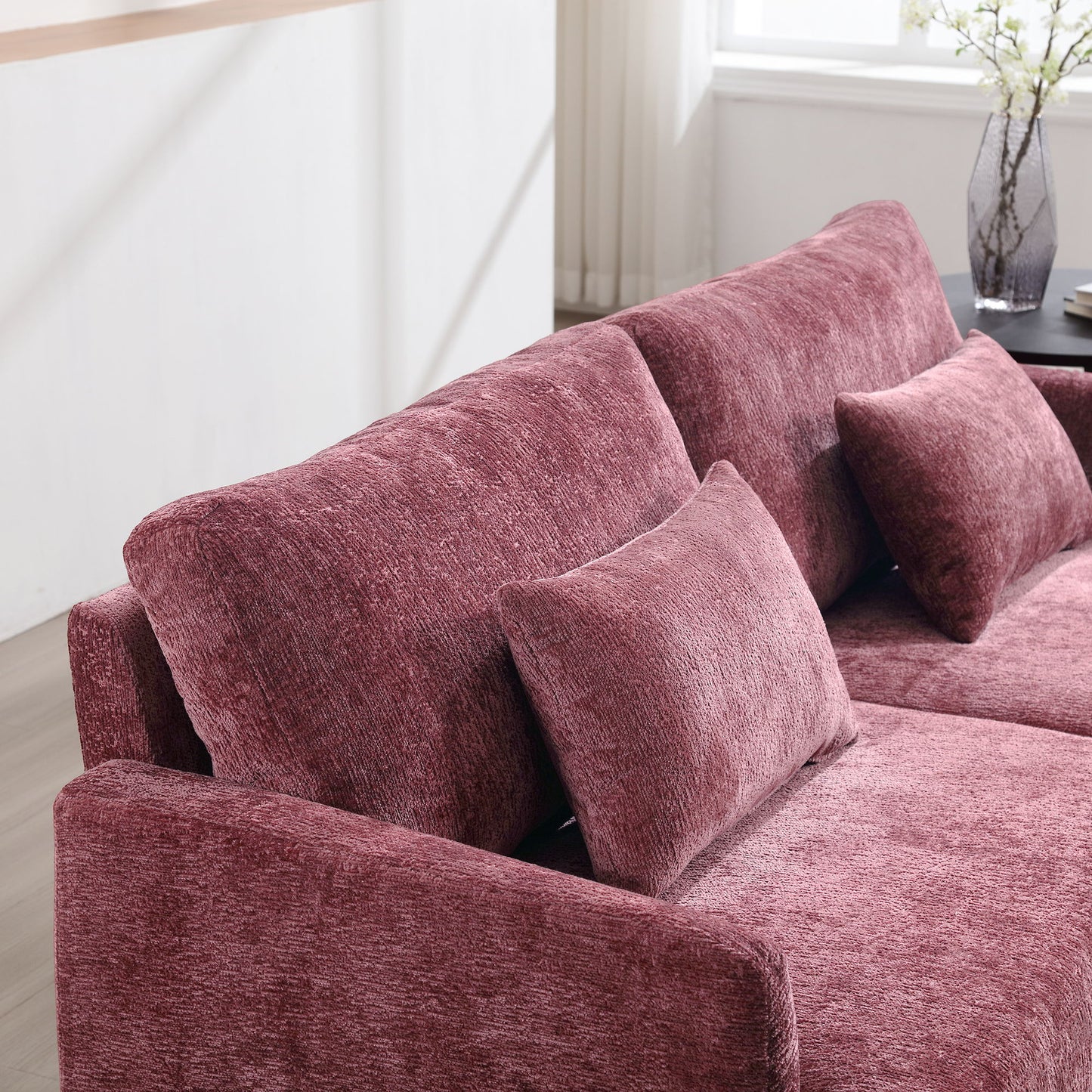 Mid Century Modern Chenille Fabric Loveseat Sofa, 2 Seat Upholstered Couch With Wood Feet - Wine Red