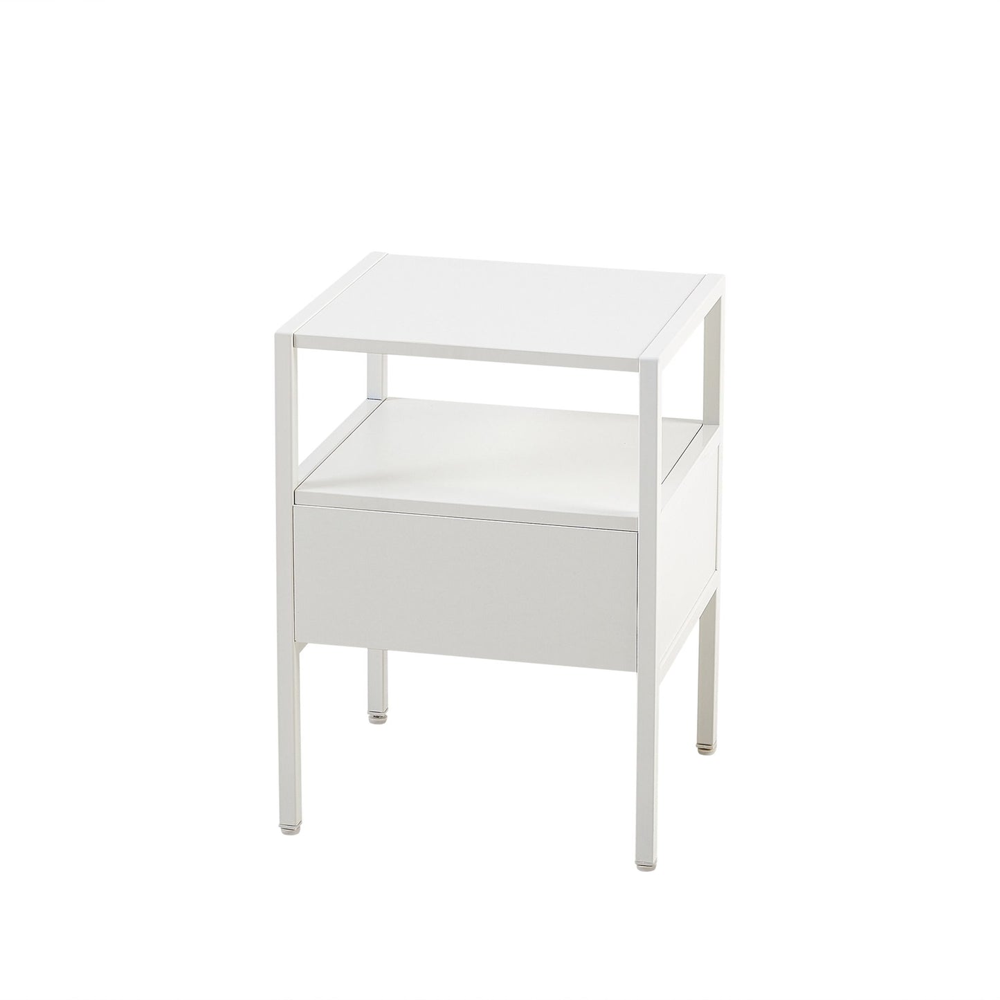 Rattan End Table With Drawer, Modern Nightstand, Metal Legs, Side Table For Living Room, Bedroom (Set of 2)- White
