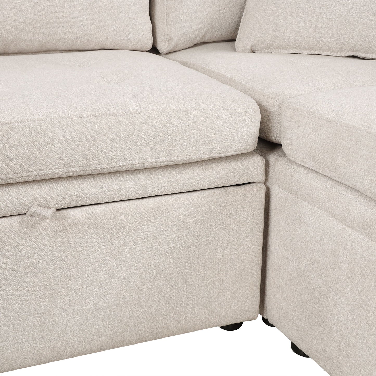 Oversized Sectional Sofa U-Shaped Sofa Couch Pull-Out Sofa Bed With Two Throw Pillows For Living Room - Beige