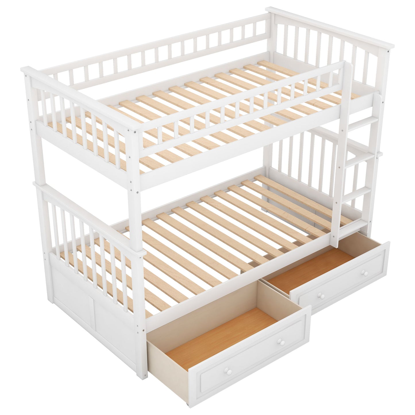 Twin Over Twin Bunk Bed With Drawers, Convertible Beds - White