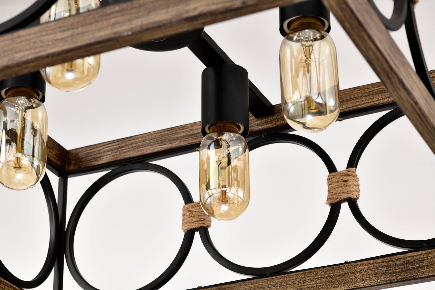 4 Light Square Kitchen Island Lights Ceiling Light Farmhouse Dining Room Light Fixture, Wood And Metal Rectangular Ceiling Light, Ceiling Lighting For Living Room, Conference Room, Home Office - Black