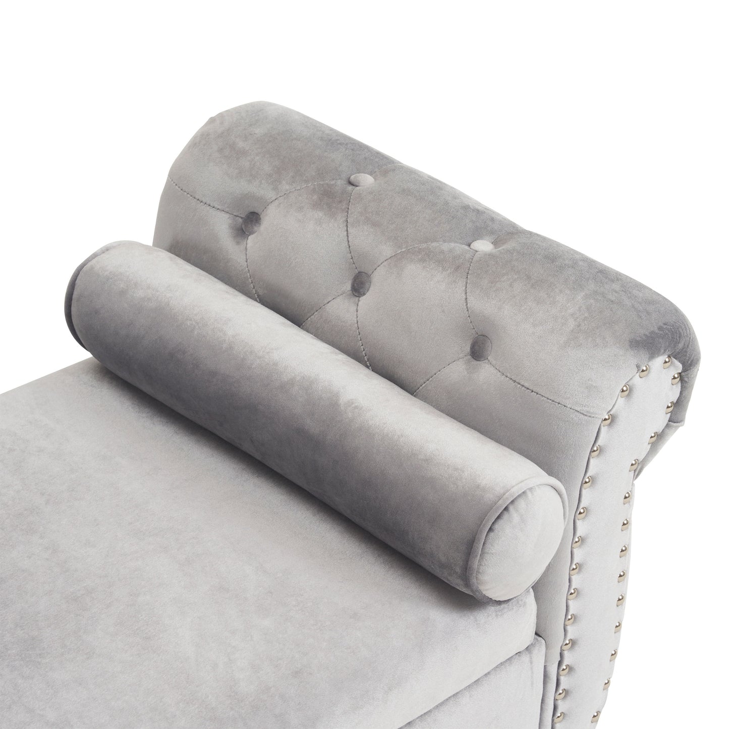 Velvet Multifunctional Storage Rectangular Ottoman Bench With Pillow - Gray