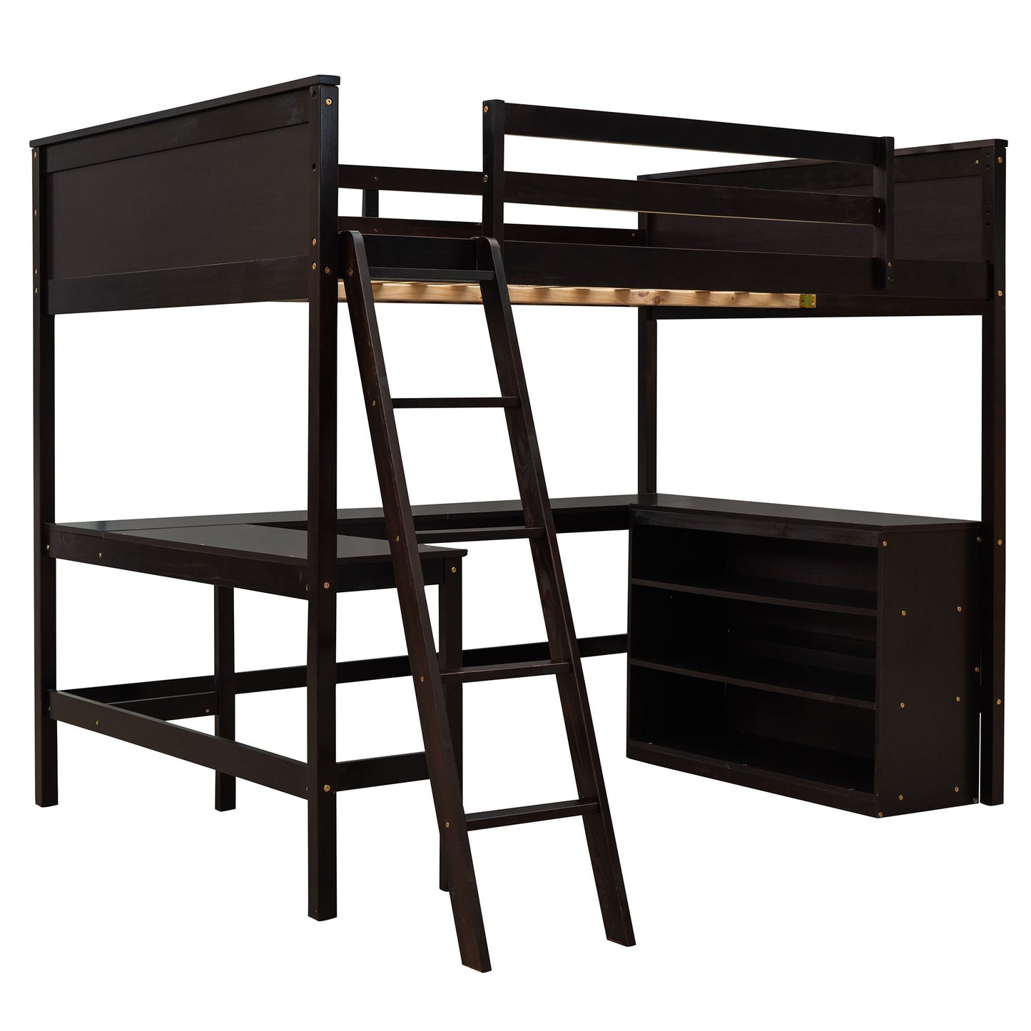 Full Size Loft Bed With Shelves With Desk - Espresso