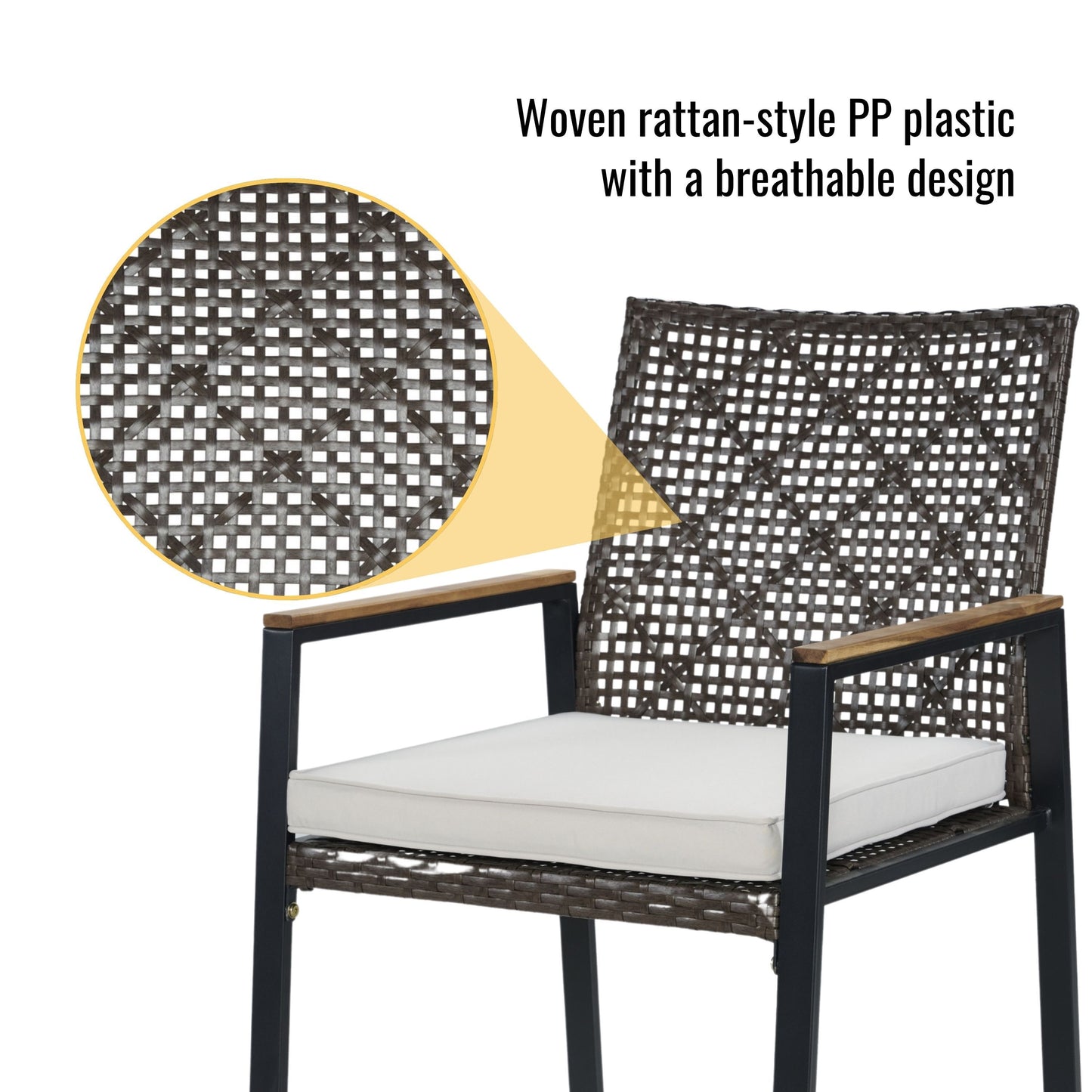 All Weather 5 Piece Patio Dining Table Set, Acacia Wood Table Top With Umbrella Hole, Rattan Outdoor - Coffee Brown