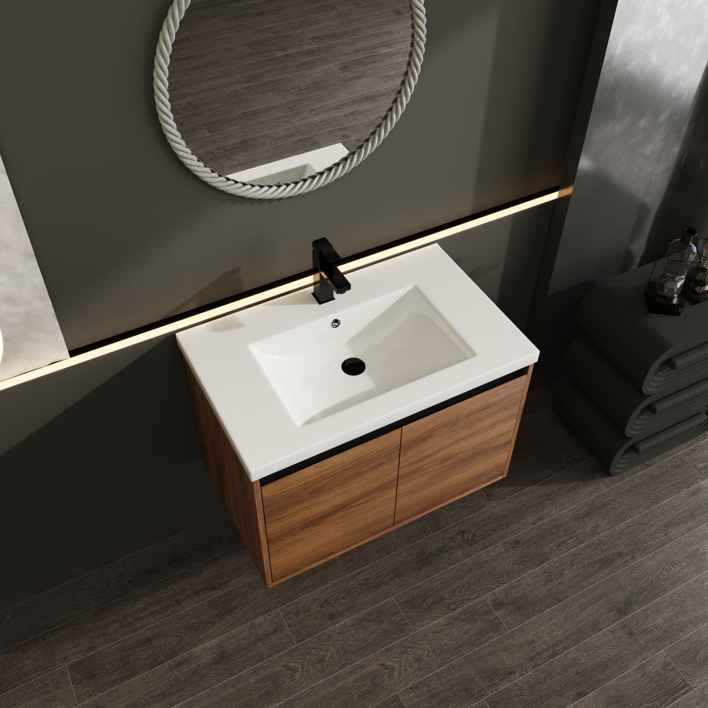 Bathroom Vanity With Resin Countertop Sink - Brown