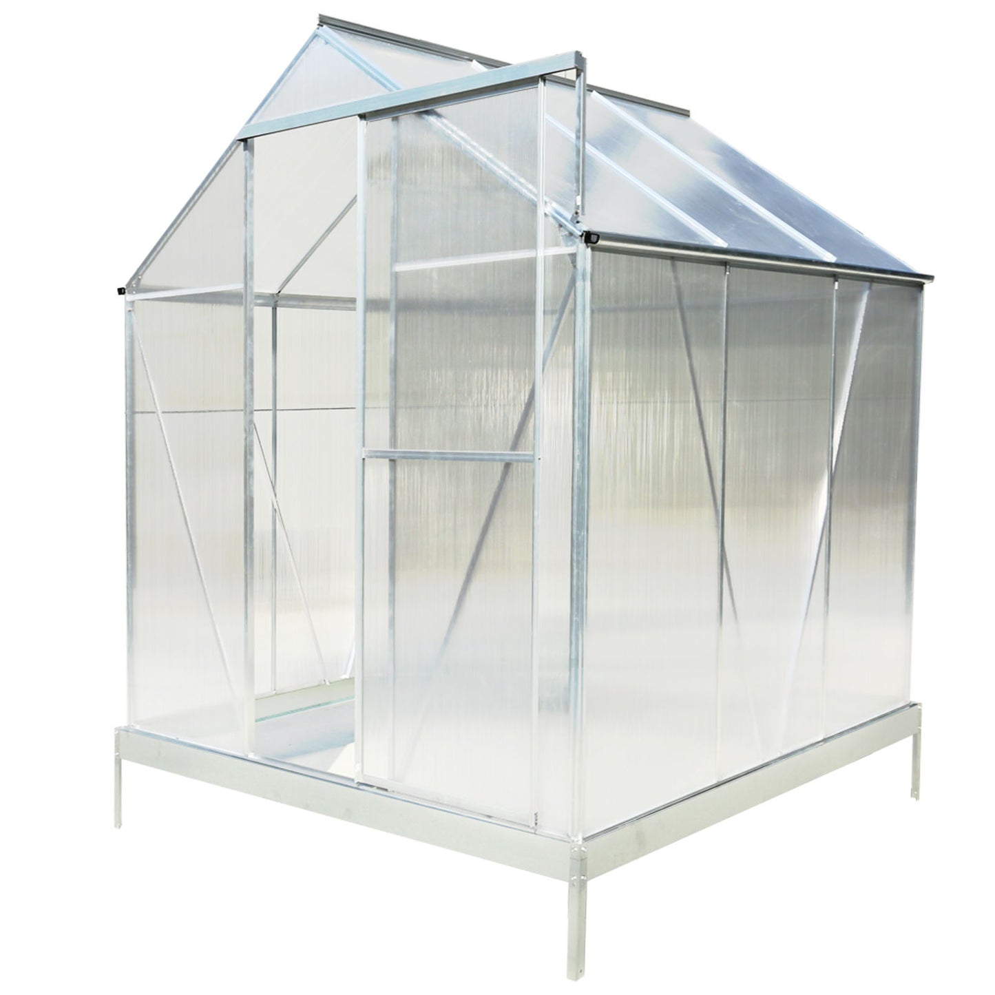 6.3'x6.2'x7' Polycarbonate Greenhouse, Heavy Duty Outdoor Aluminum Walk-In Green House Kit With Rain Gutter, Vent And Door For Backyard Garden - Aluminium