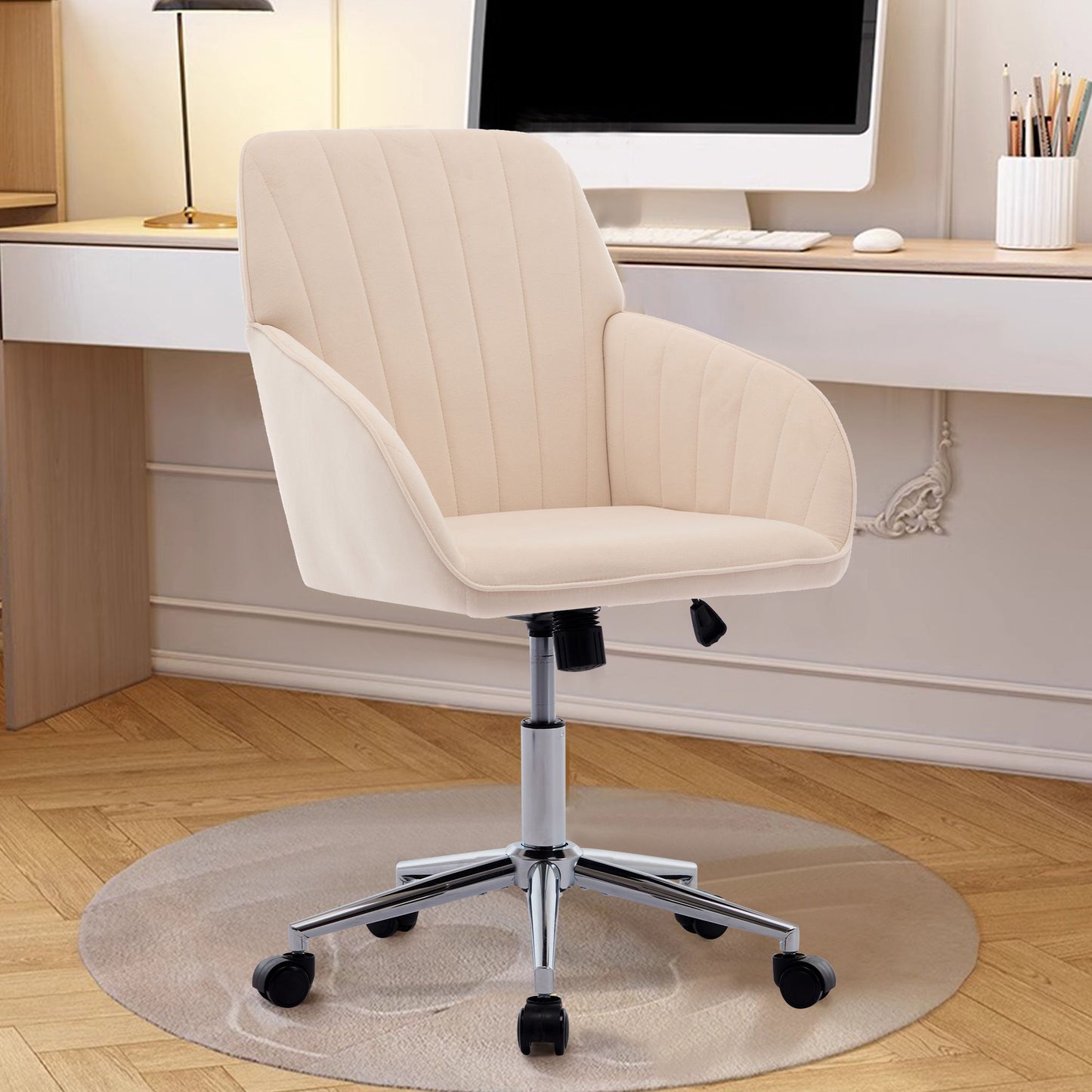 Adjustable Office Chair, Home Bedroom, Ergonomic Swivel Chair, Backrest Seat, Comfortable For Long Sitting - Khaki