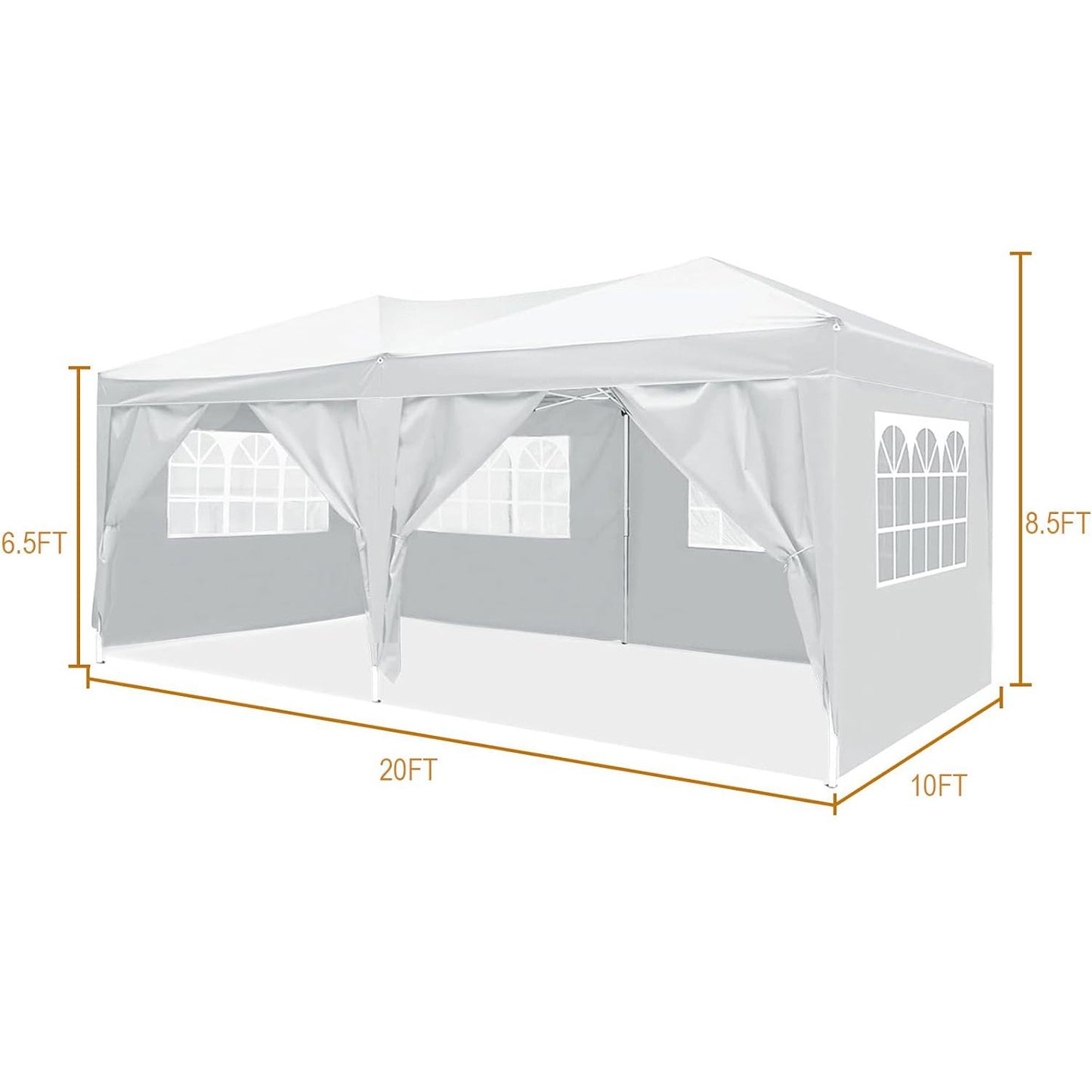 10'X20' Folding Canopy With 6 Removable Sidewalls Outdoor Event Shelter UPF 50+ Gazebo Portable Tents For Parties Beach Camping Wedding Ez Pop Up Canopy - White
