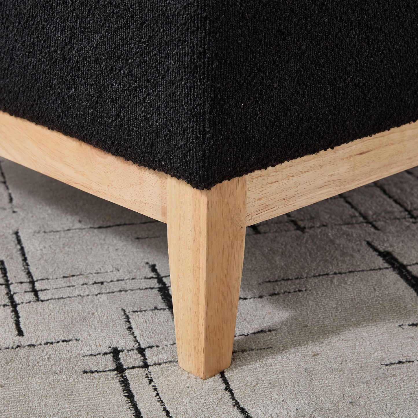 Upholstered Storage Ottoman With Reversible Lid Coffee Table, Foot Stool Square Footrest With Rubberwood Legs For Living Room Bedroom Entryway And Office - Black
