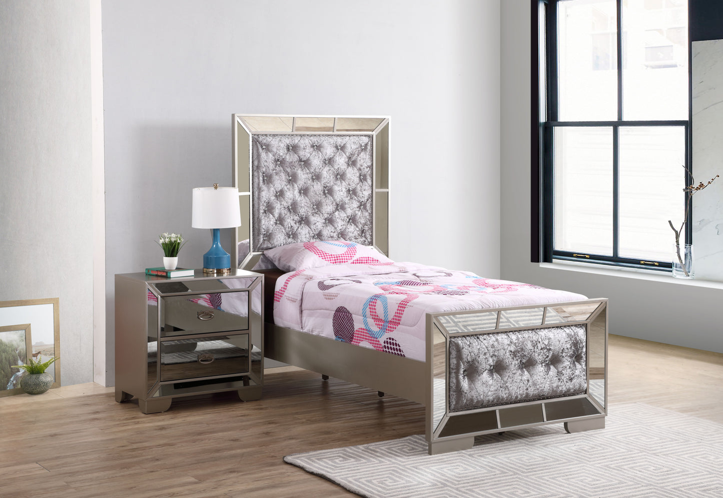 Twin Bed Modern Design - Silver Champagne
