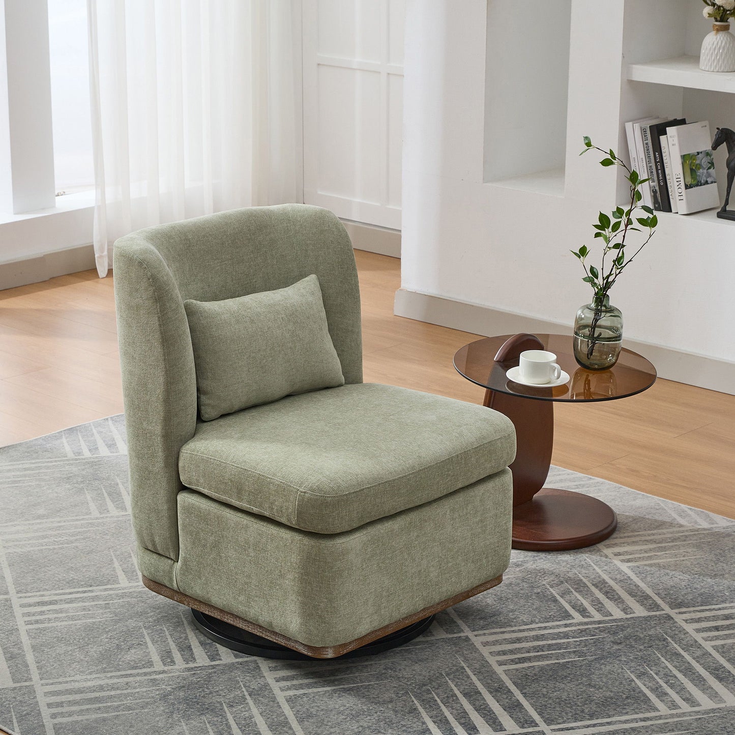Modern Cushioned Armless Metal Base 360 Degree Swivel Chair With Pillow, Suitable For Living Room, Family Room, Bedroom, Lounge Area, Office Pale - Green
