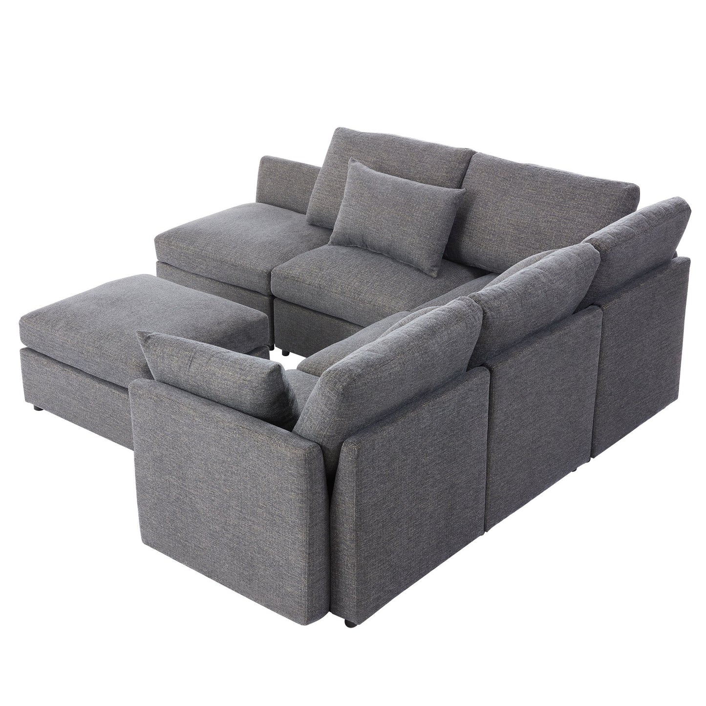 Sectional Sofa Modular Sofa U - Shaped Sofa Couch Sofa Bed L - Shaped Sofa With A Movable Ottoman And Two USB Ports For Living Room - Gray