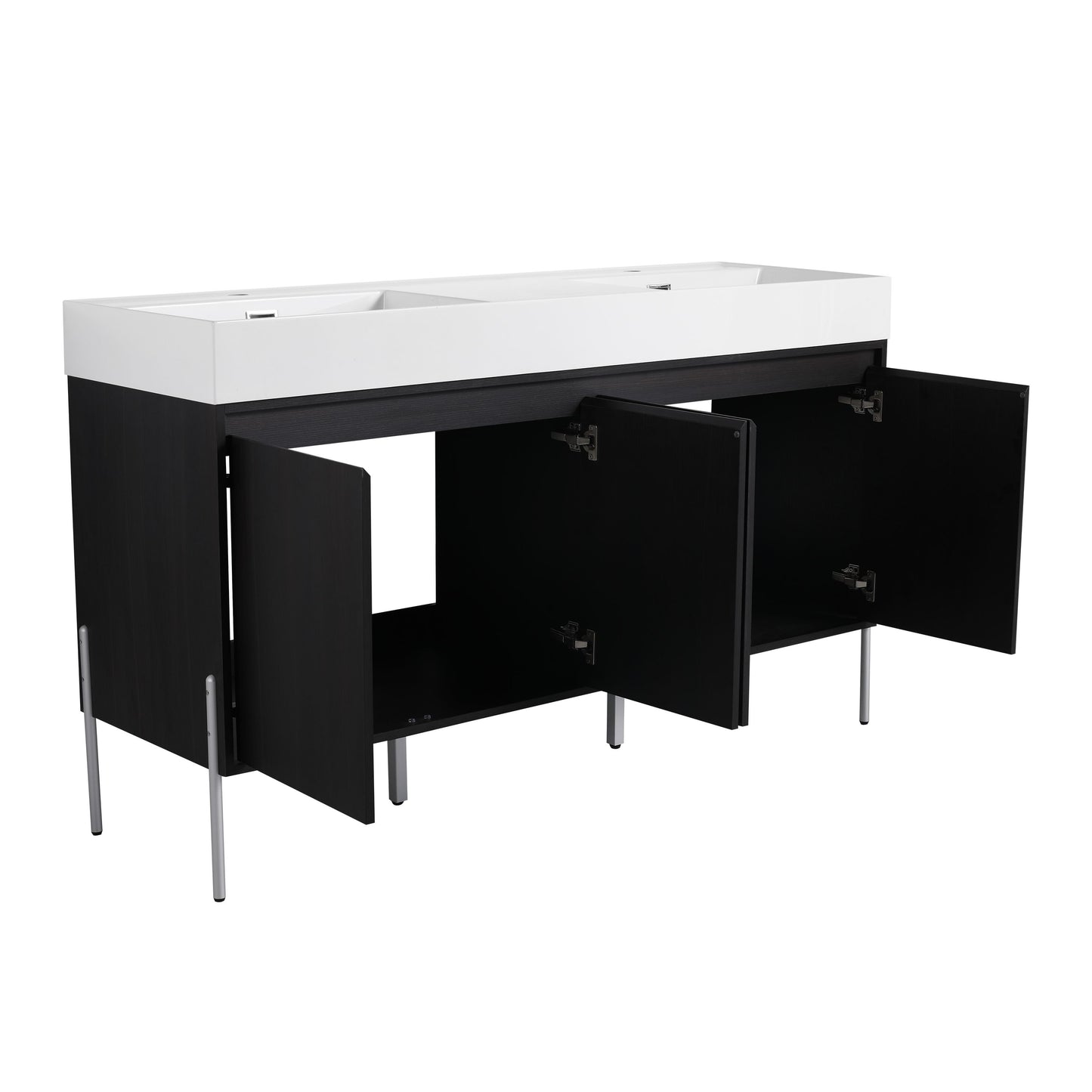 Deluxe 60" Freestanding Bathroom Vanity With Resin Double Sink - Dark Oak