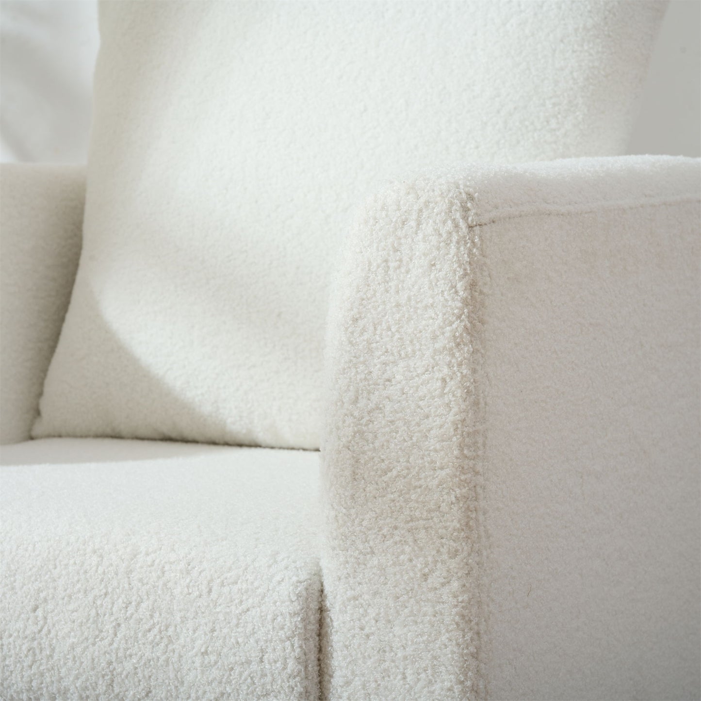 Modern Teddy Fabric Accent Chair - Mid - Century Upholstered Armchair With Pillow And Wood Legs For Living Room, Or Reception Room - White