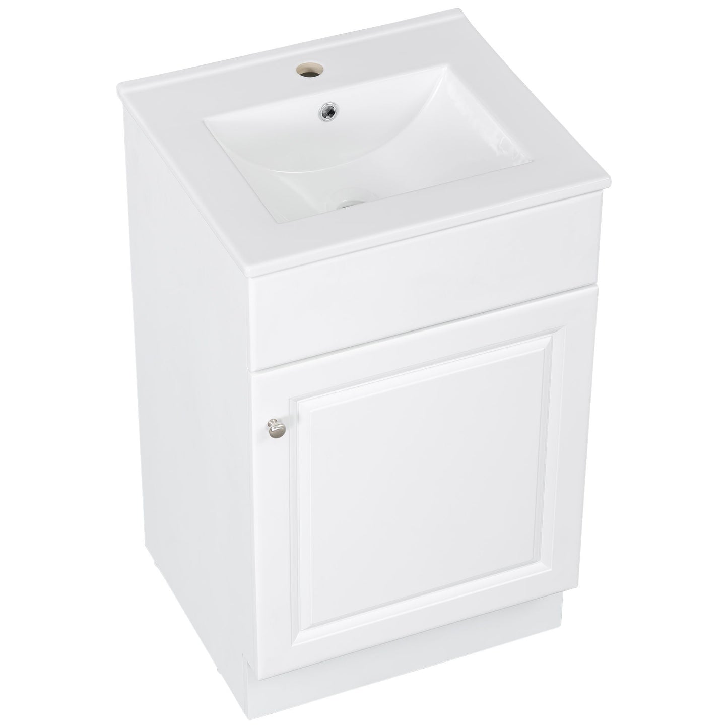 20" Bathroom Vanity With Sink, Freestanding Cabinet With Door Shelf And Adjustable Shelf, And Ceramic Construction - White