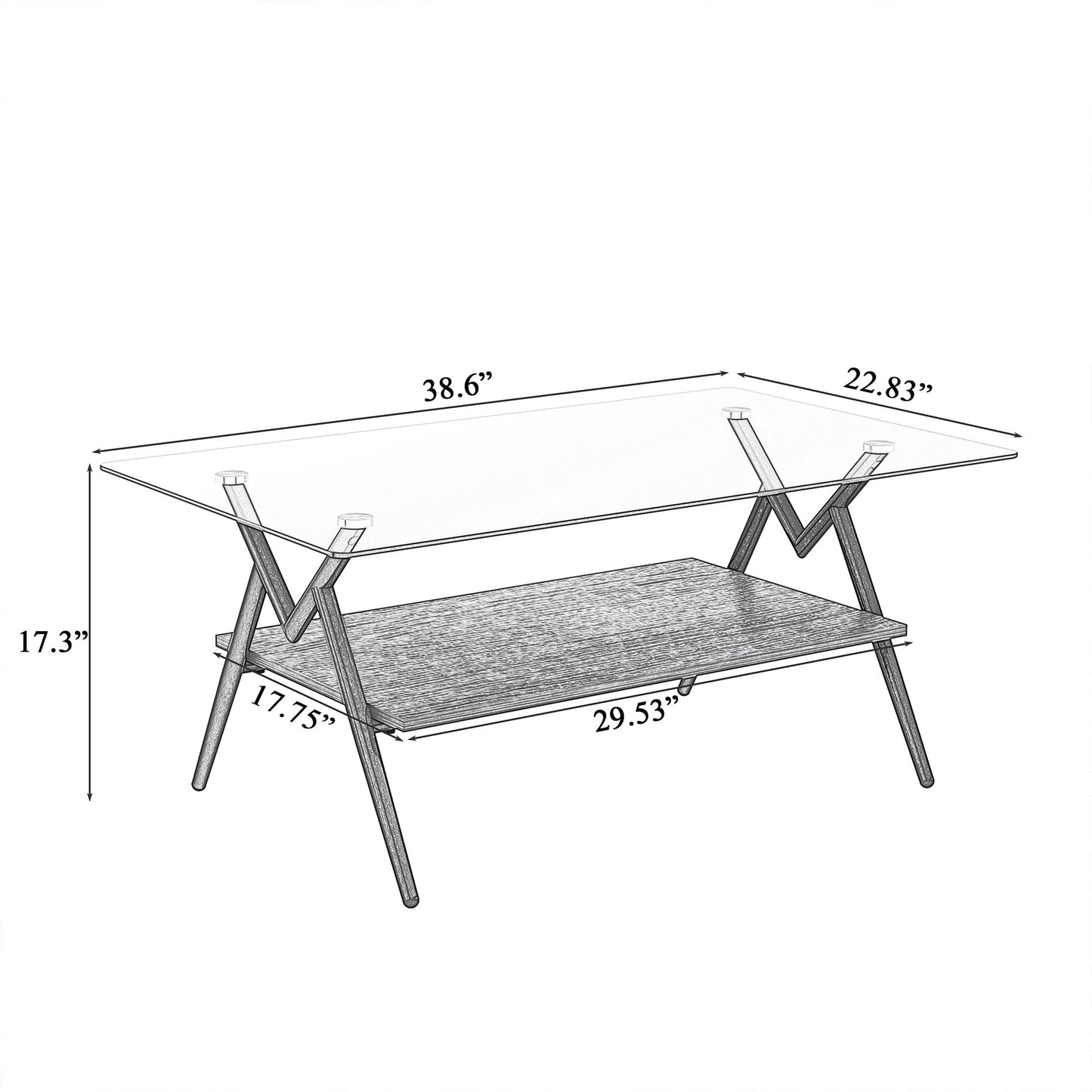 Rectangle Coffee Table With Tempered Glass Top And Black MDF Shelf, Modern Table For Living Room - Gray
