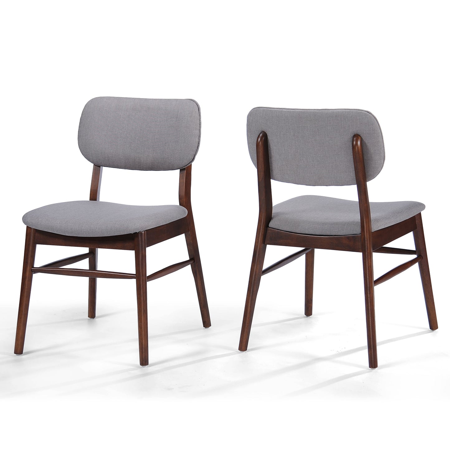 Mid Century Modern Upholstered Dining Chairs With Splayed Rubberwood Legs (Set of 2) - Light Gray