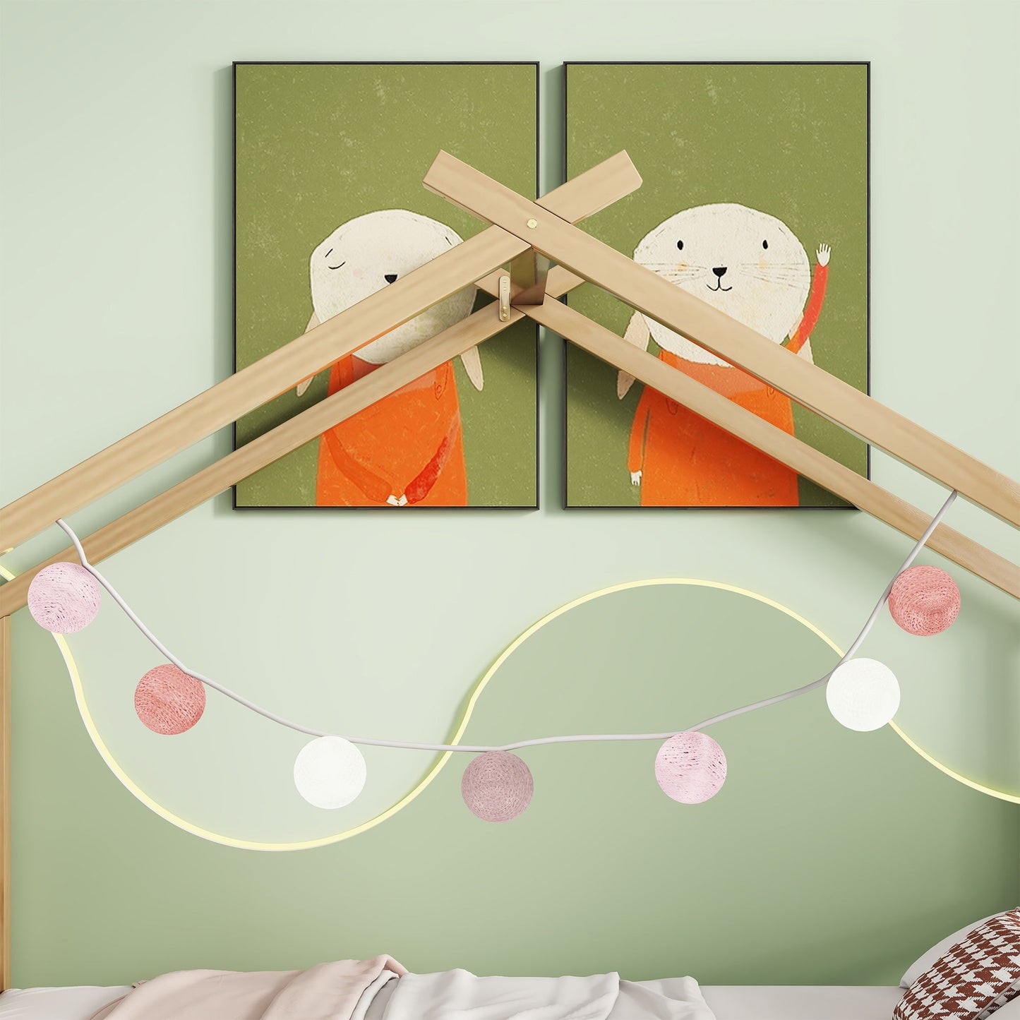 Twin Size House-Shaped Bed With Trundle - Natural