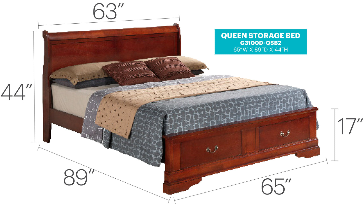 Louis Phillipe - Queen Storage Bed - Cherry