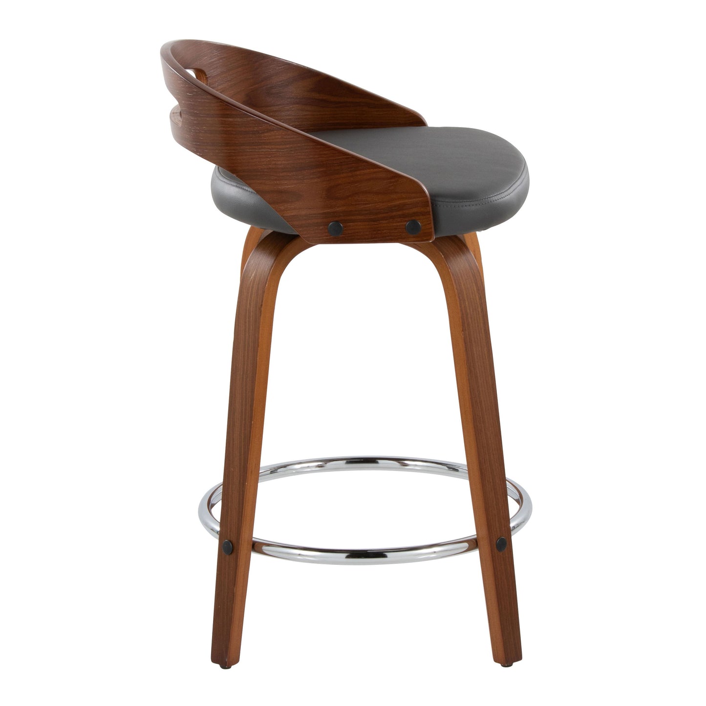 Cassis - Mid-Century Modern Fixed Height Counter Stool With Swivel With Round Footrest (Set of 2) - Walnut / Gray