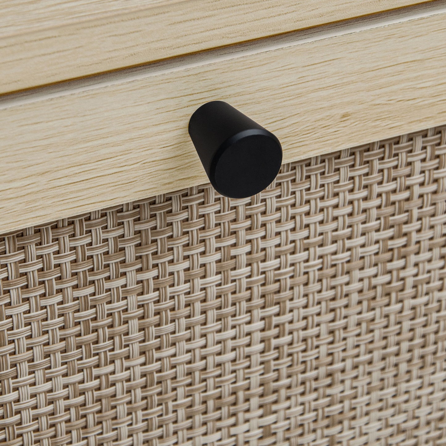 Modern Freestanding Rattan 3 Door Shoe Rack Storage Cabinet For Entryway - Natural Particle Board