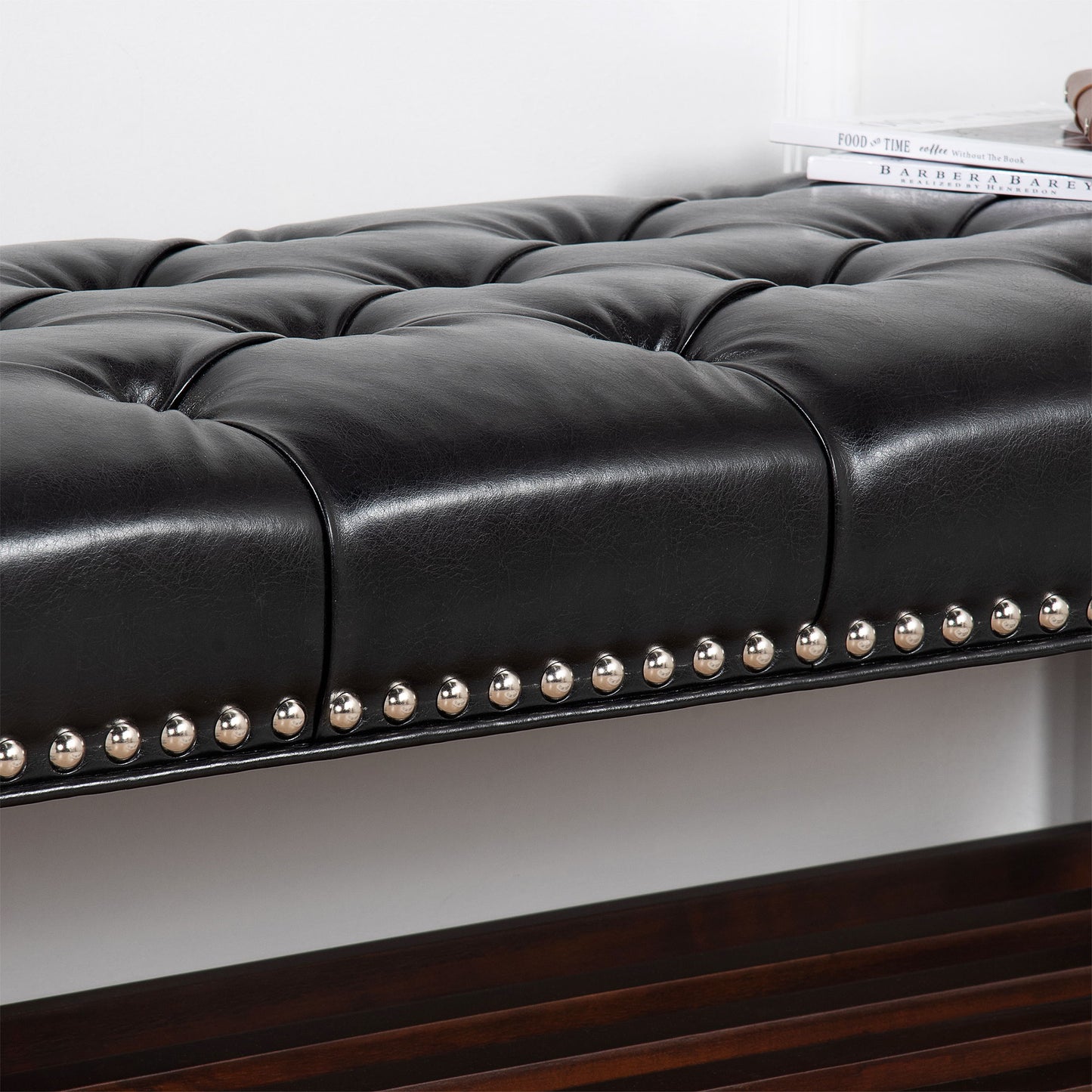 Wooden Base Upholstered Bench For Bedroom For Entryway - Black