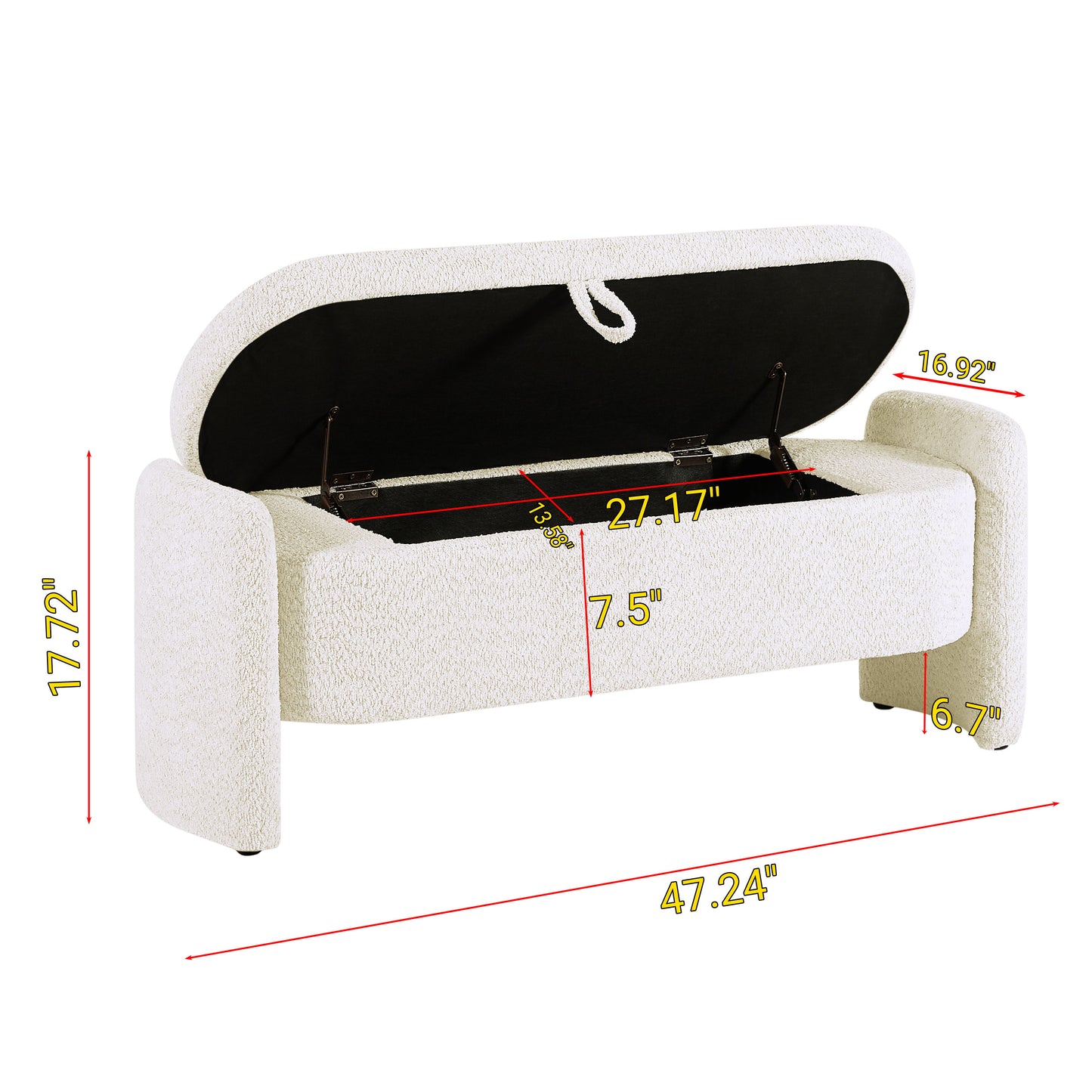 Ottoman Oval Storage Bench, 3D Lamb Fleece Bench With Large Storage Space For The Living Room, Entryway And Bedroom - Cream White