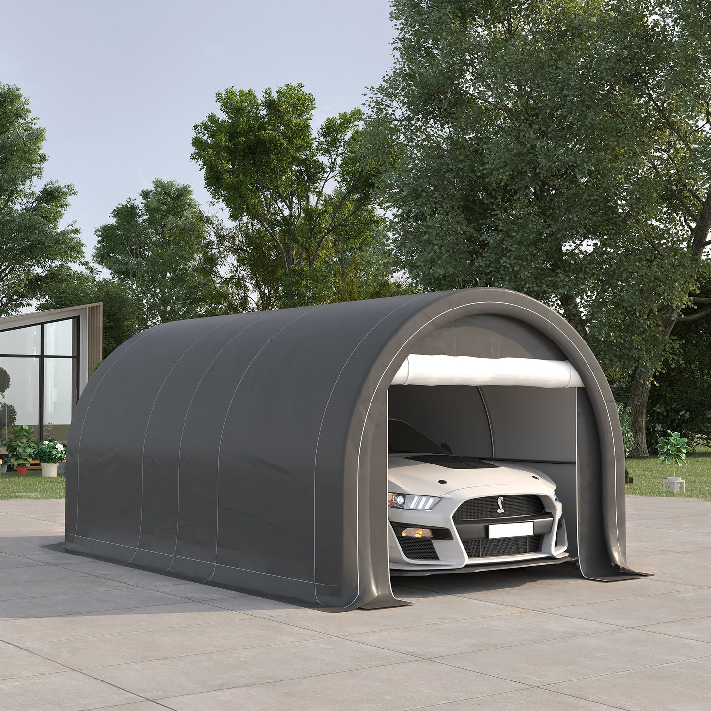 Outsunny - 10' x 16' Carport, Heavy Duty Portable Garage Storage Tent With Large Zippered Door, Anti-Uv Pe Canopy Cover For Car, Truck, Boat, Motorcycle, Bike, Garden Tools, Outdoor Work - Gray