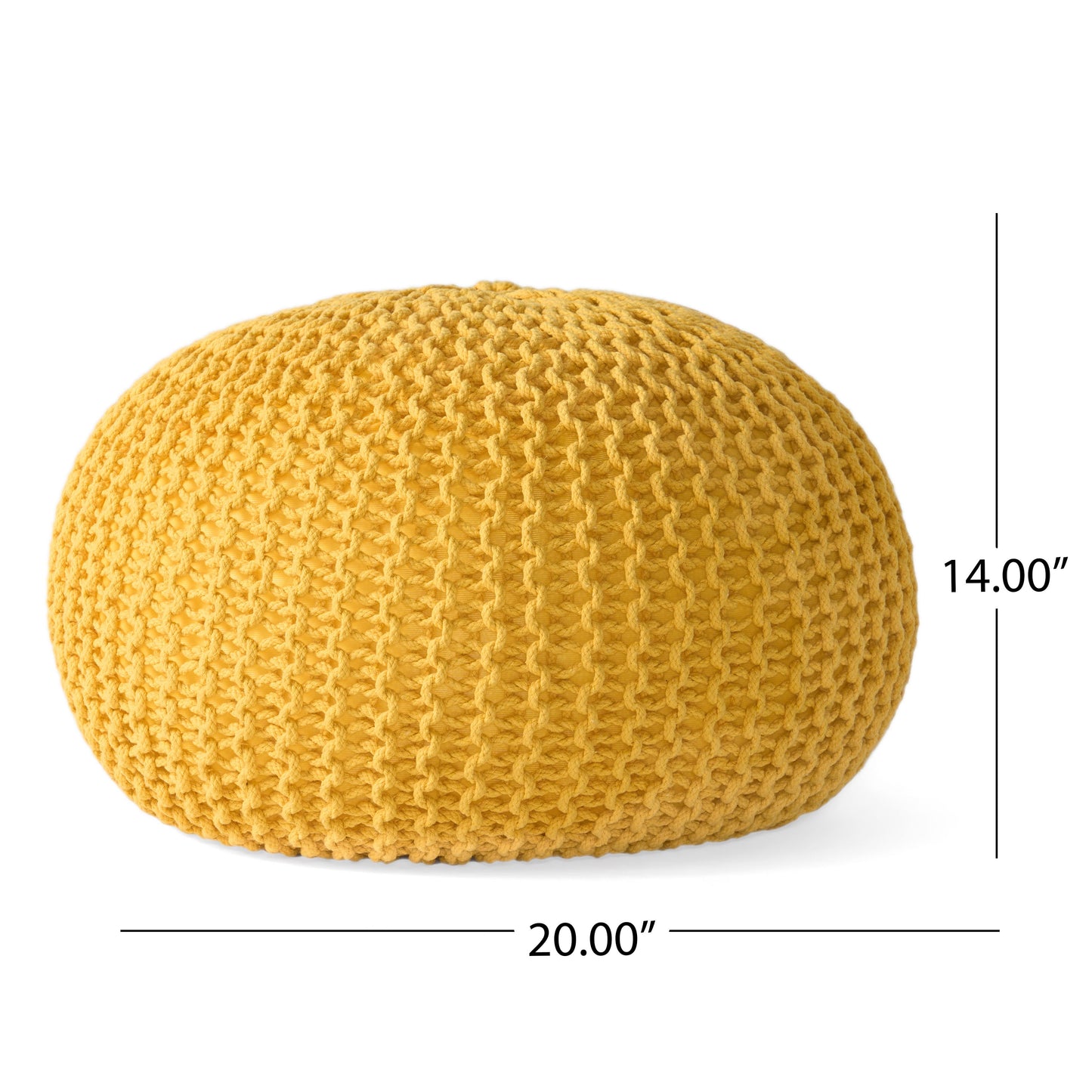 Bordeaux - Knitted Cotton Round Pouf, Versatile Ottoman And Floor Cushion - Yellow
